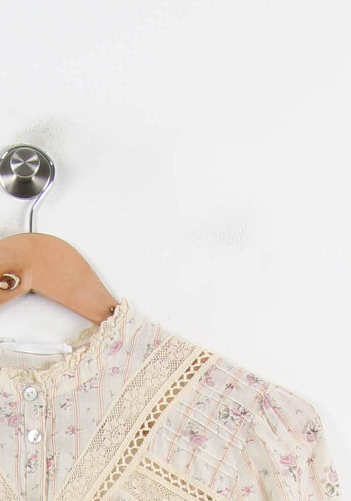 Blouse Beige à Fleurs Roses - Taille M/38