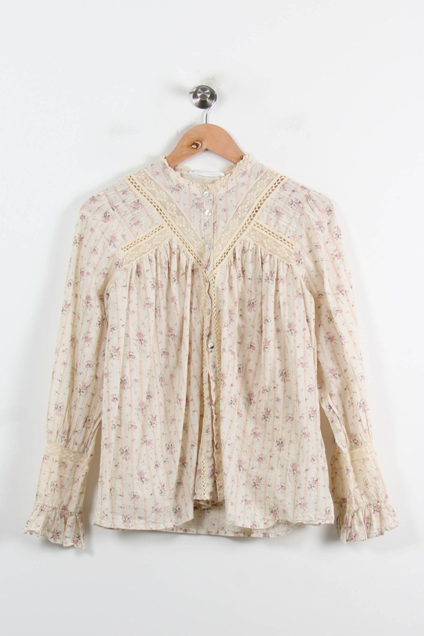 Blouse Beige à Fleurs Roses - Taille M/38