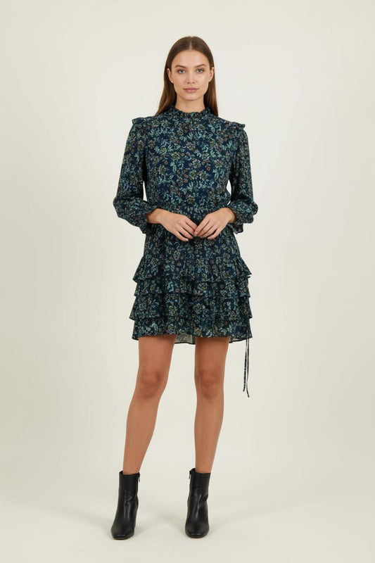 Robe Volantée Fleurie Bleu - Taille S/36