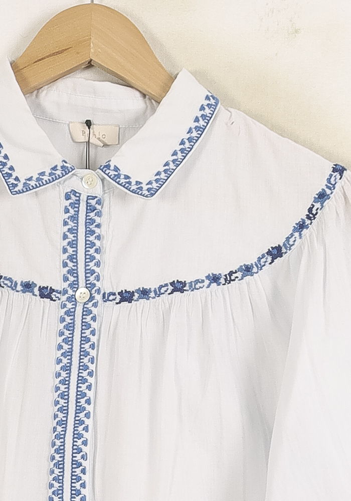 Blouse Blanche et Bleue - Taille L/40