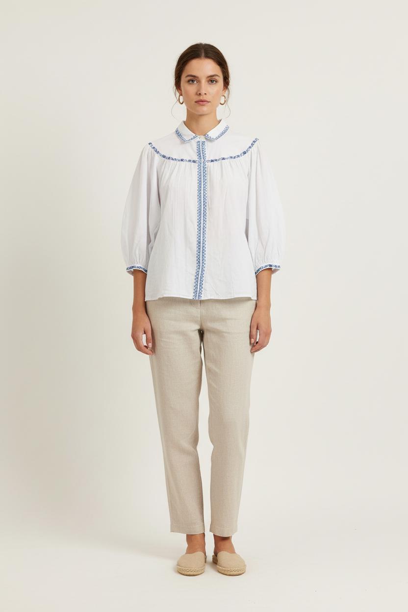 Blouse Blanche et Bleue - Taille L/40