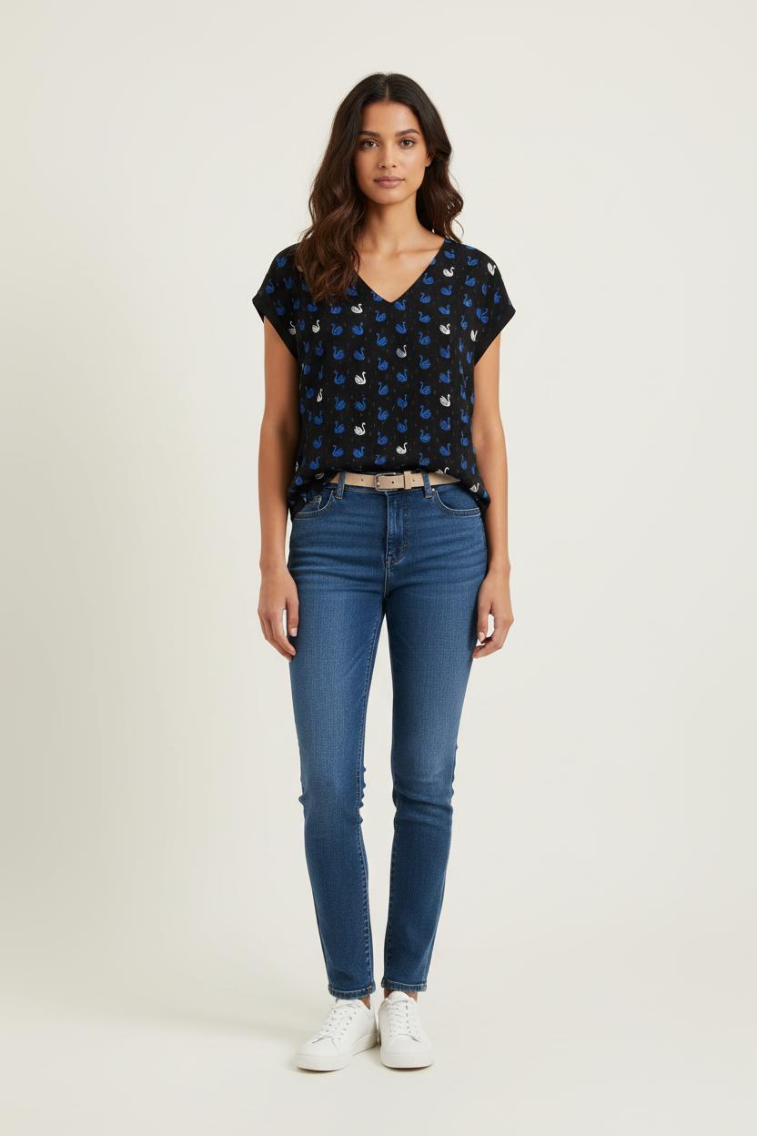 Blouse Noire et Bleue - Taille L/40