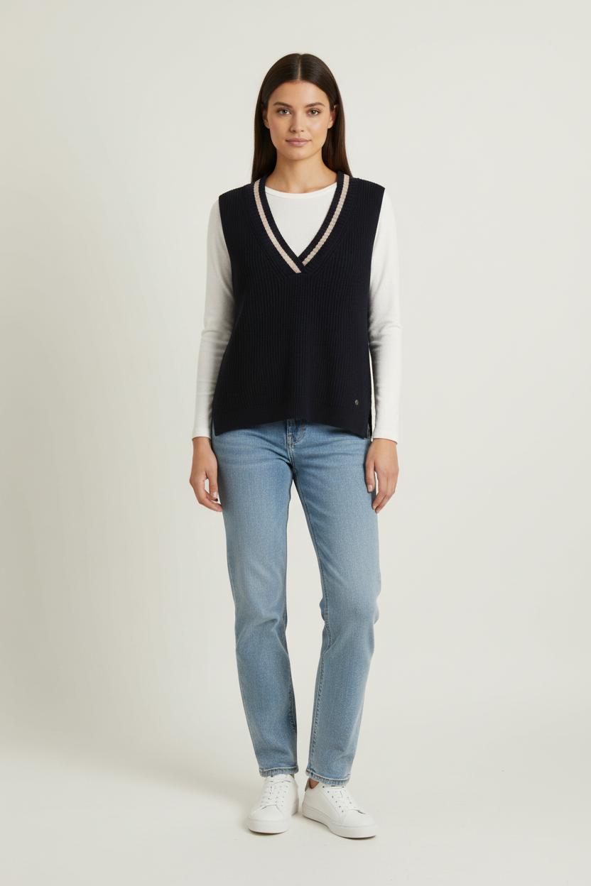 Pull Sans Manches Bleu et Beige - Taille S/36