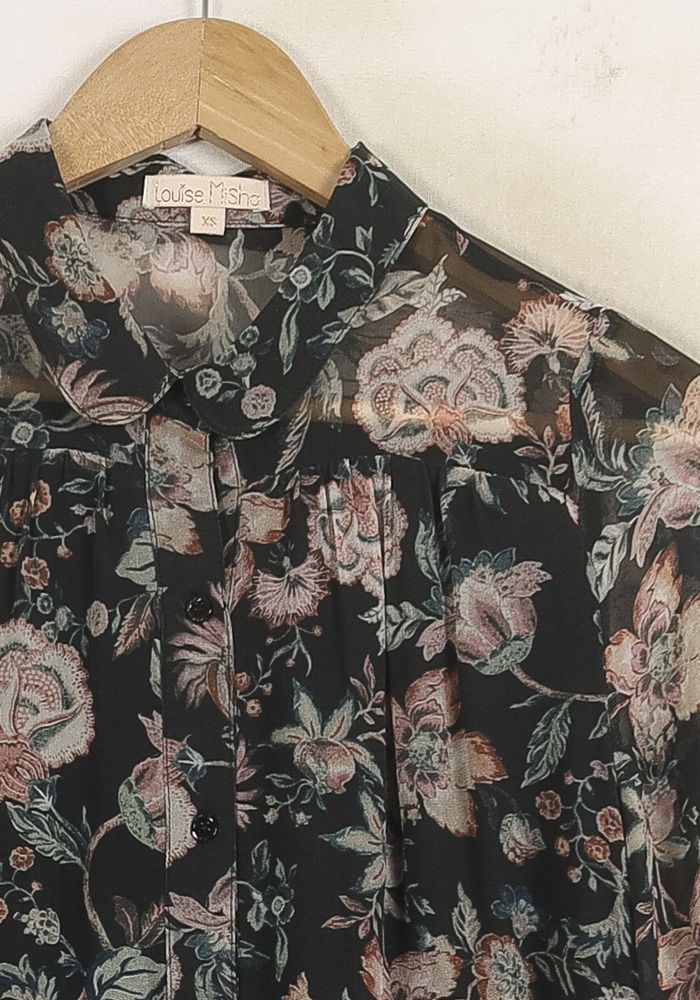 Blouse Noire et Fleurie - Taille XS/34