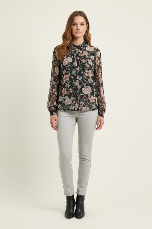 Blouse Noire et Fleurie - Taille XS/34