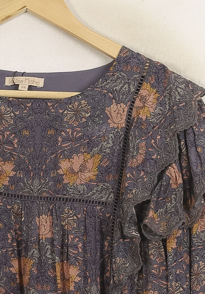 Blouse Fleurie Violette et Orange - Taille XS/34