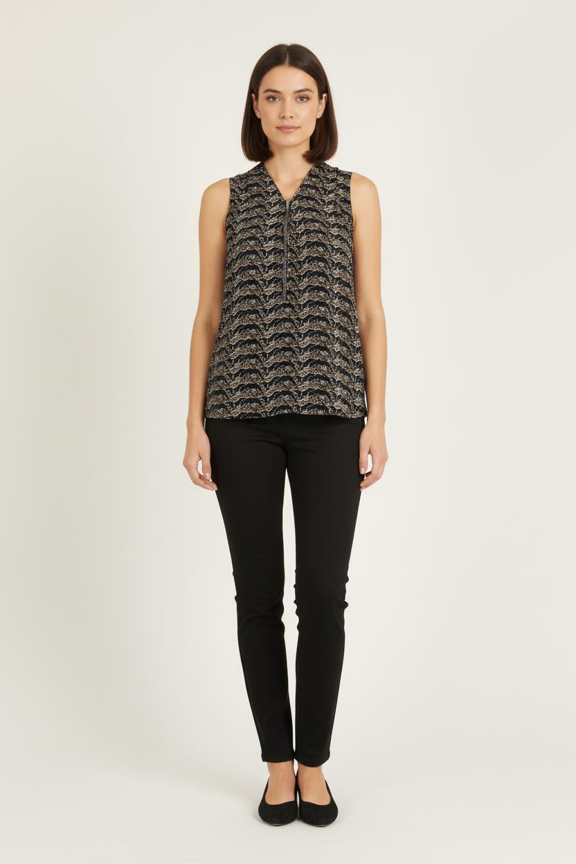 Blouse Sans Manches Marron et Noir - Taille XXS/32