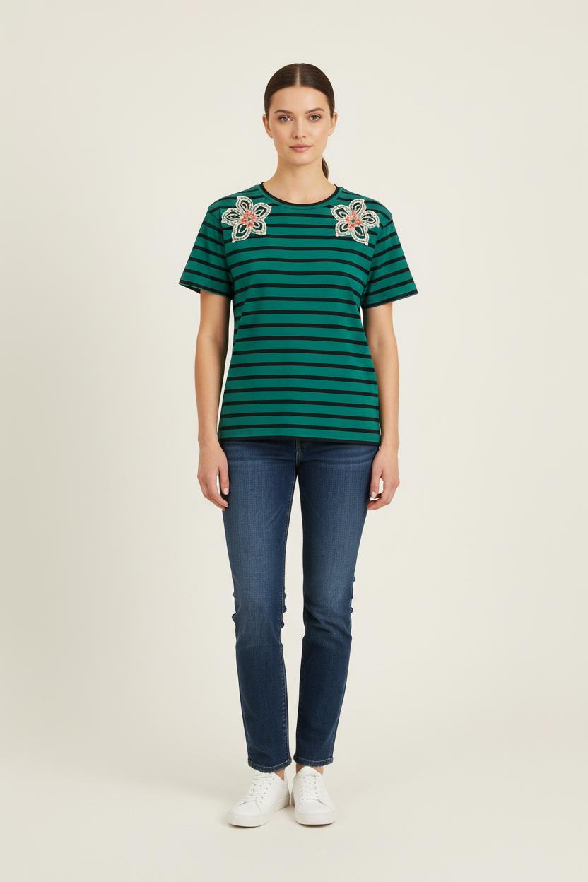 Tee-shirt Rayé Vert et Noir - Taille S/36