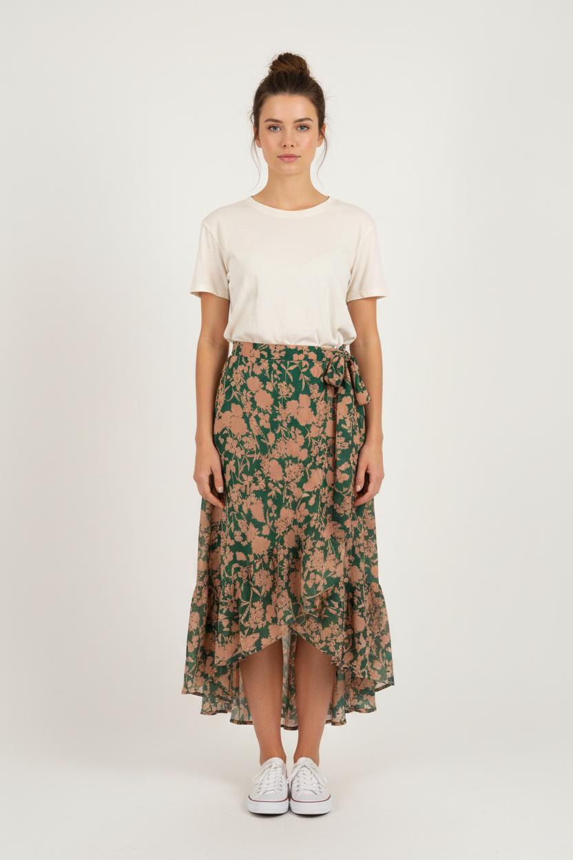 Jupe Longue Verte et Beige - Taille S/36