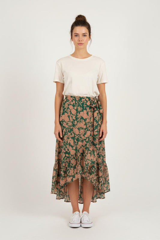 Jupe Longue Verte et Beige - Taille S/36