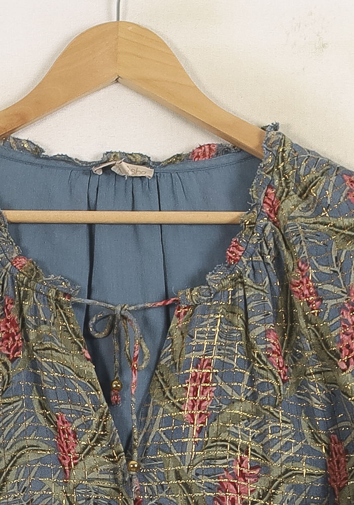 Blouse Bleue et Verte - Taille L/40