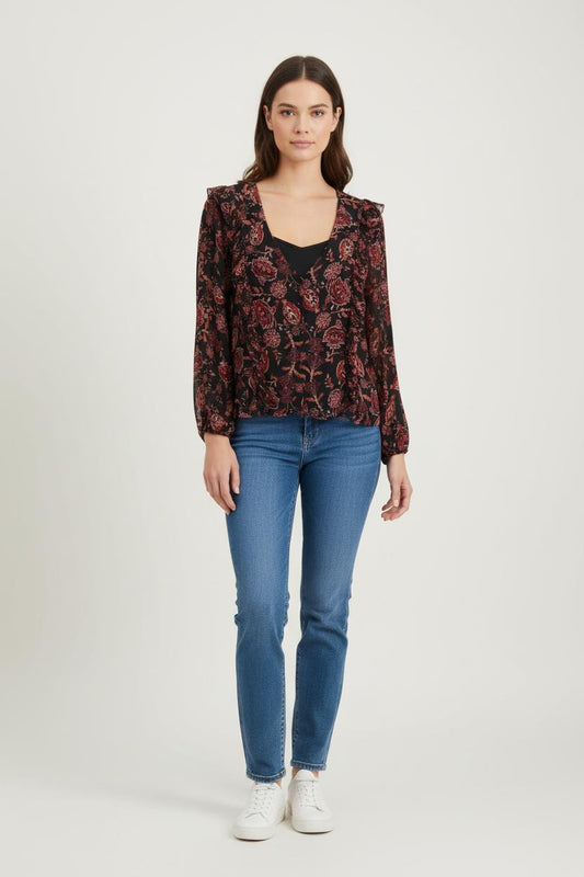 Blouse Noire et Rouge - Taille M/38