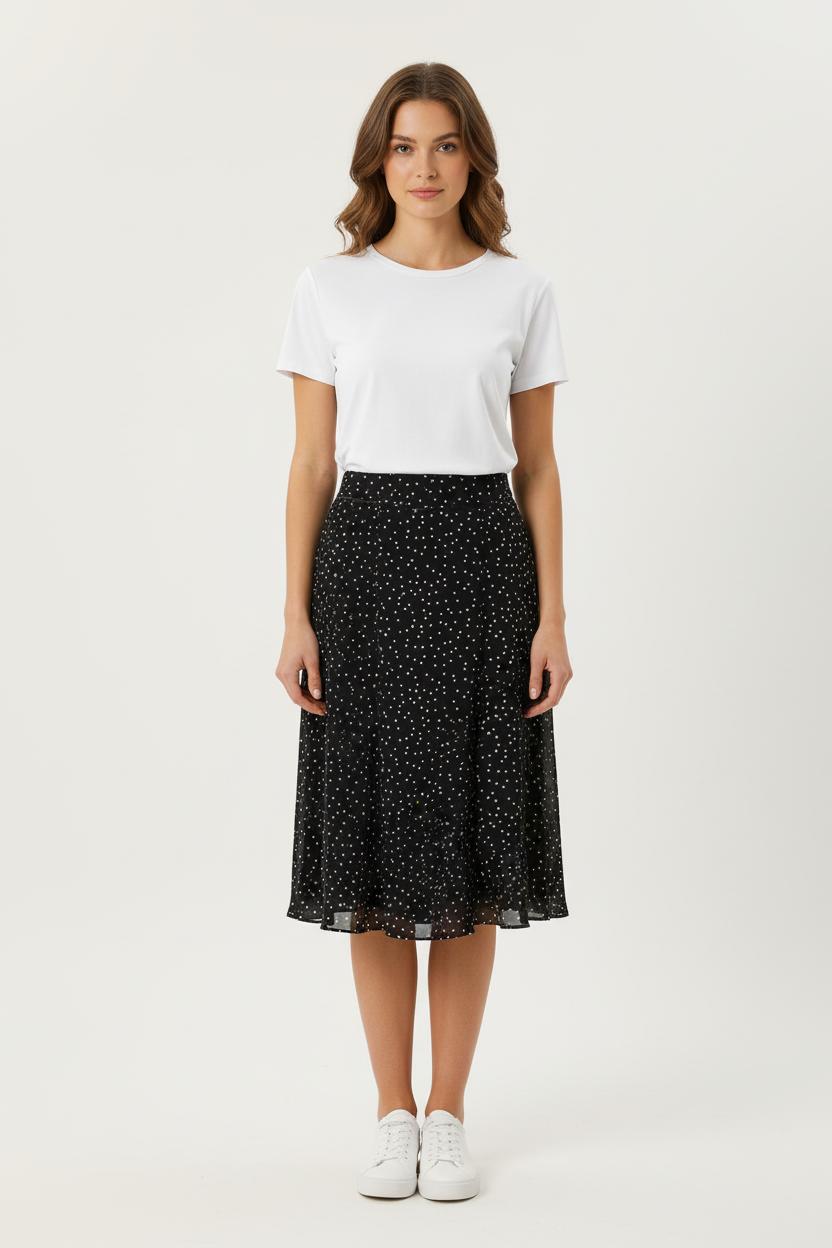 Jupe Midi Noire à Pois Blancs - Taille L/40