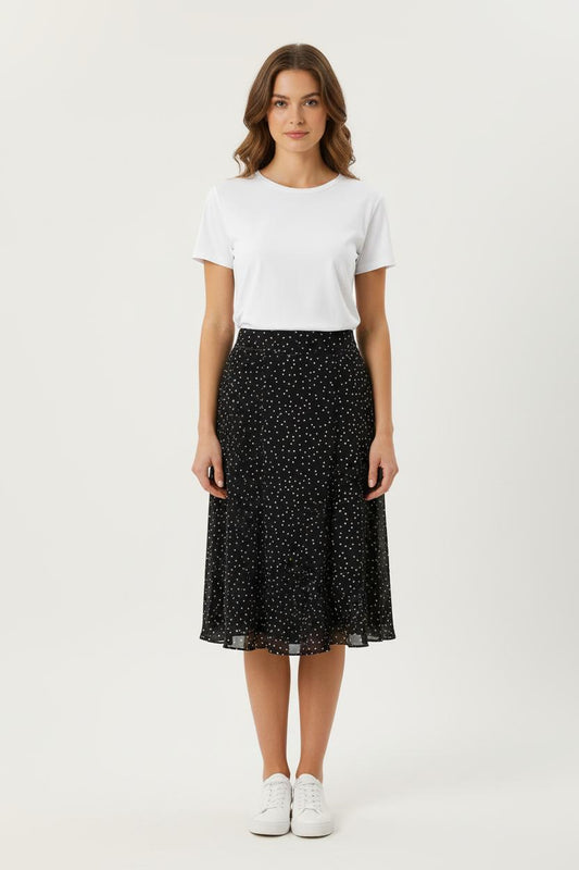 Jupe Midi Noire à Pois Blancs - Taille L/40