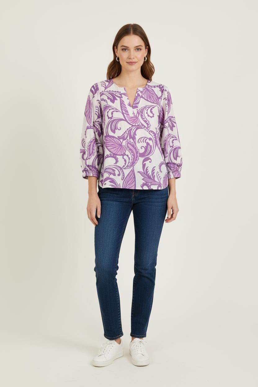 Blouse Blanche et Violette - Taille L/40