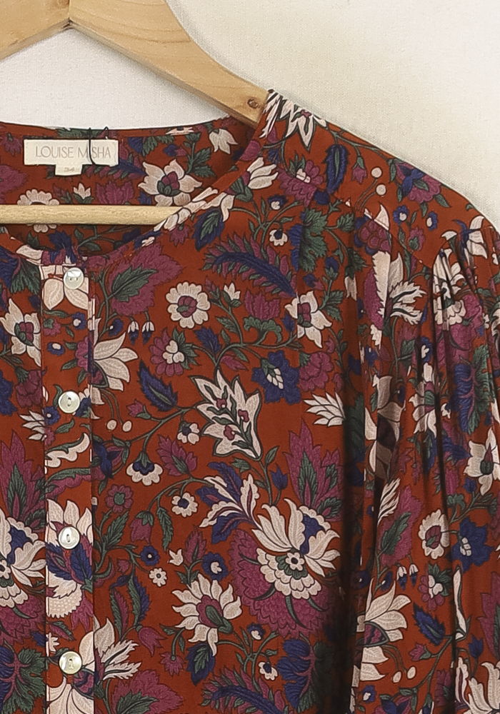 Blouse Fleurie Marron - Taille XS/34