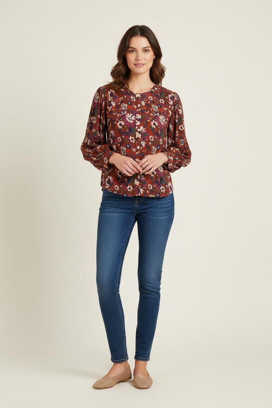 Blouse Fleurie Marron - Taille XS/34