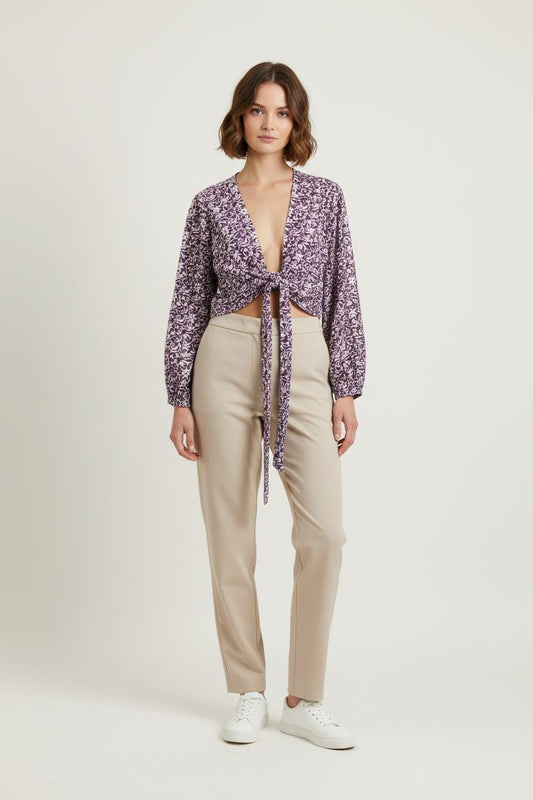 Blouse Fleurie Violette et Blanche - Taille L/40