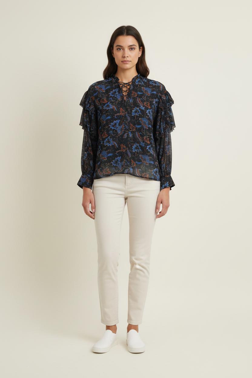 Blouse Bleue et Noire - Taille XS/34