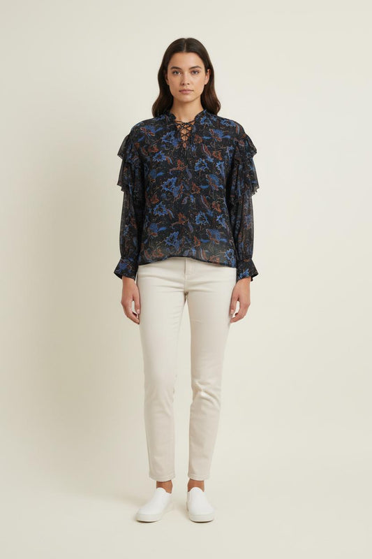 Blouse Bleue et Noire - Taille XS/34