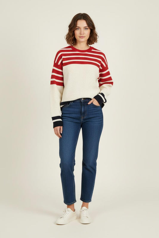 Pull Rayé Blanc Rouge et Marine - Taille S/36