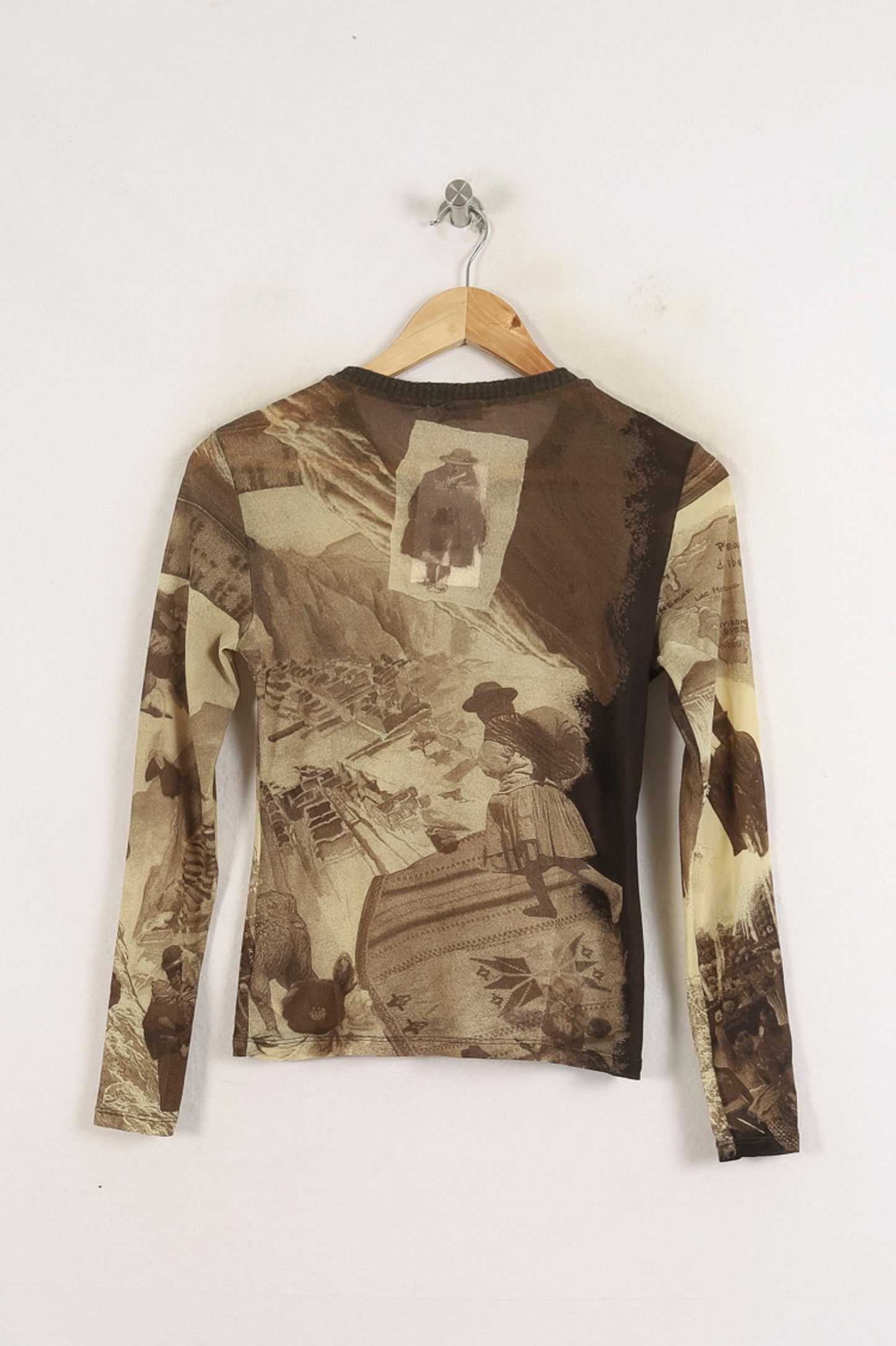 Tee-shirt Manches Longues Marron et Beige - Taille M/38