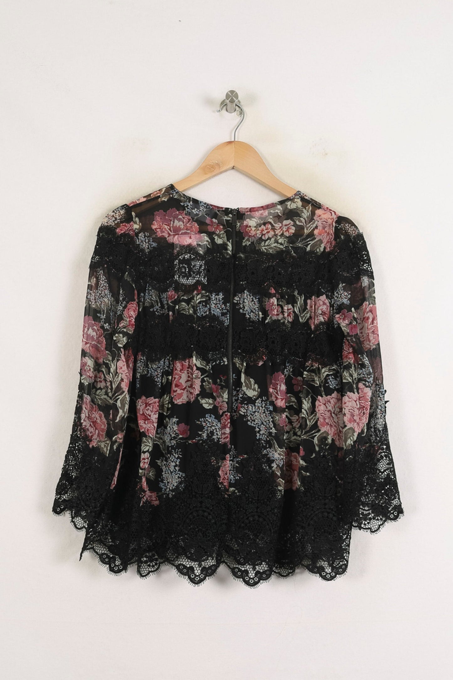 Blouse Noire et Fleurie - Taille M/38