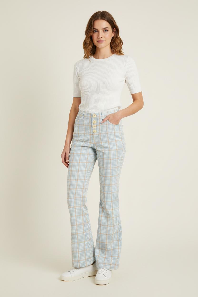 Pantalon Évasé Bleu et Beige - Taille S/36