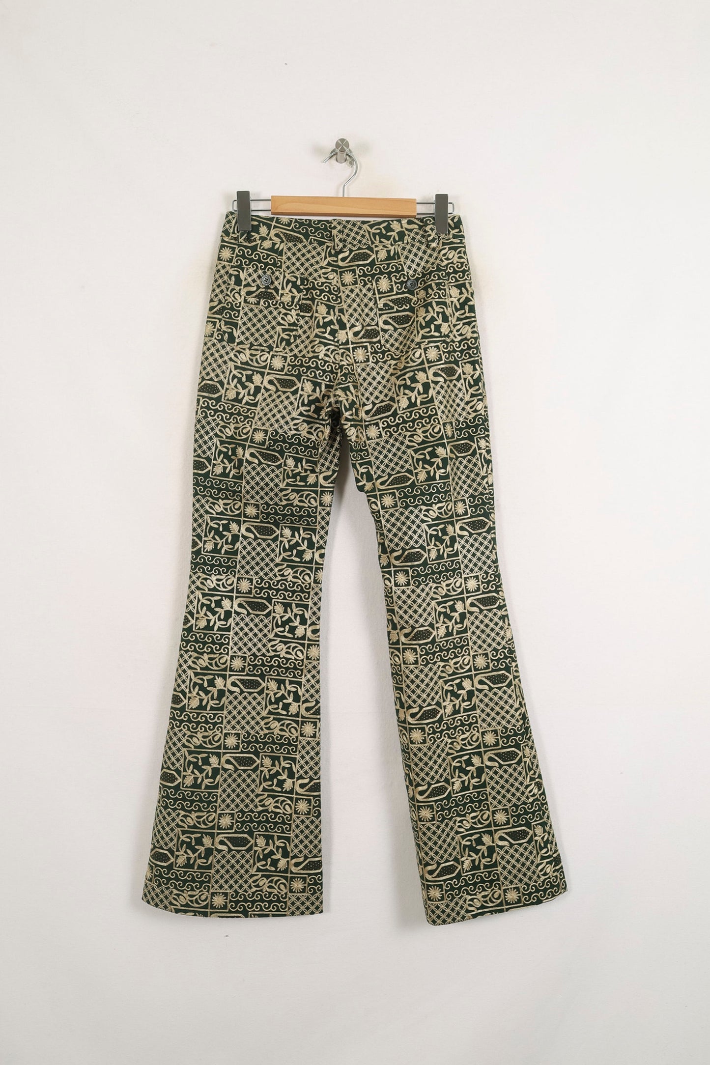 Pantalon Évasé Vert et Beige - Taille S/36