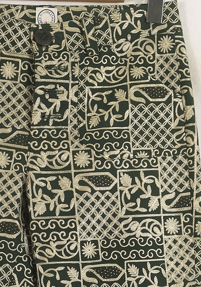 Pantalon Évasé Vert et Beige - Taille S/36