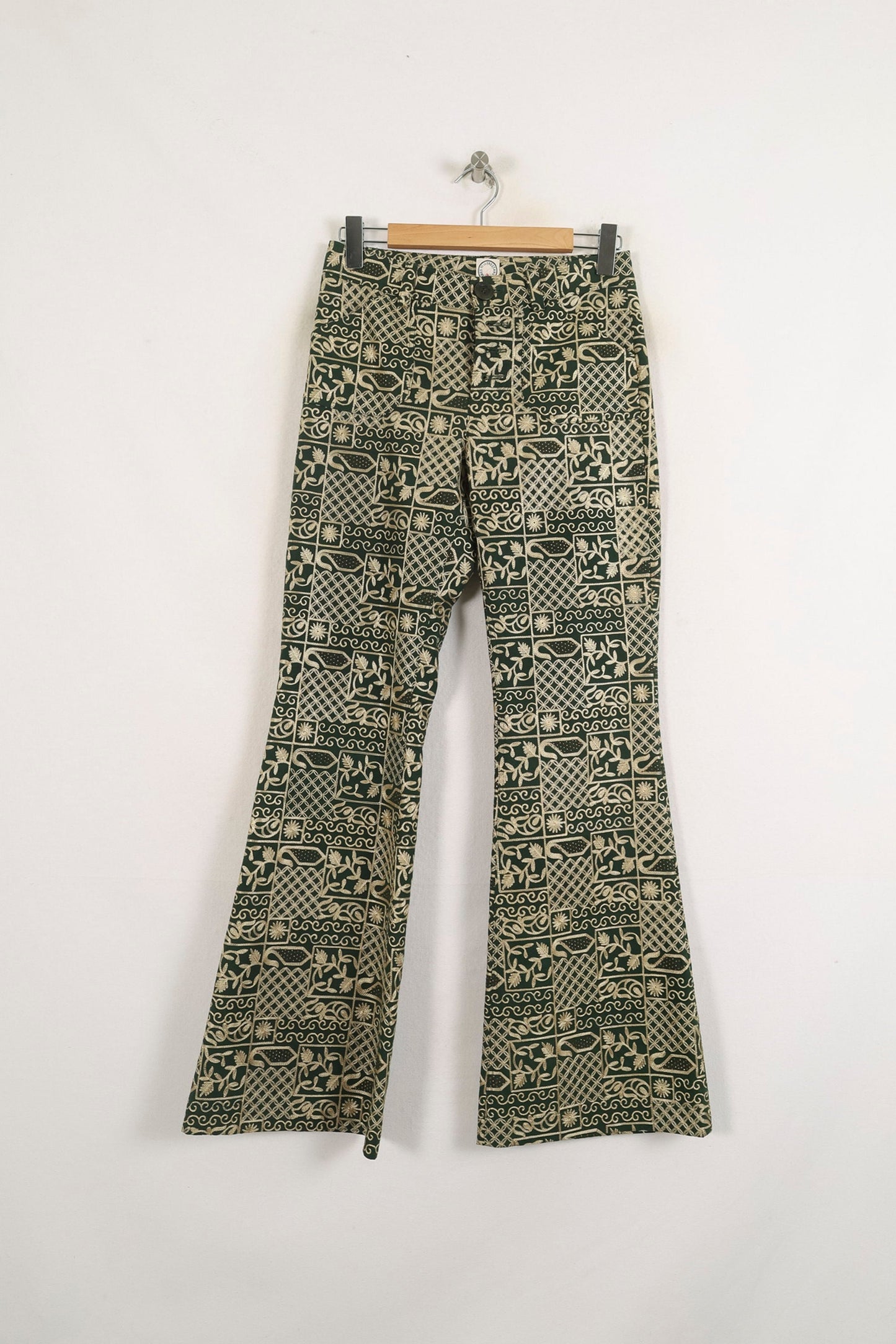 Pantalon Évasé Vert et Beige - Taille S/36