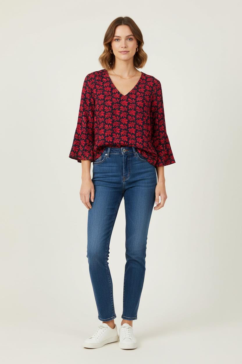 Blouse Rouge et Noire - Taille L/40
