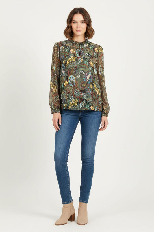 Blouse Verte et Multicolore - Taille L/40