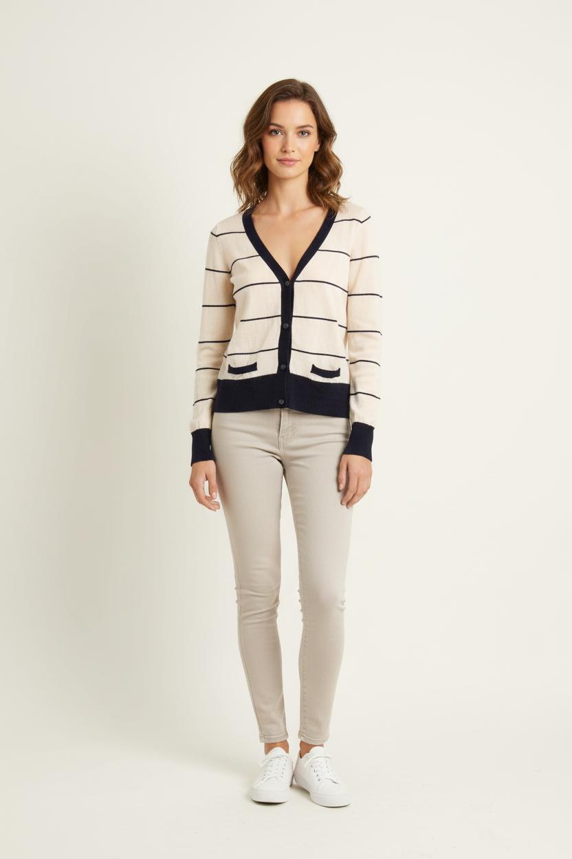 Cardigan Blanc et Bleu Marine - Taille XS/34