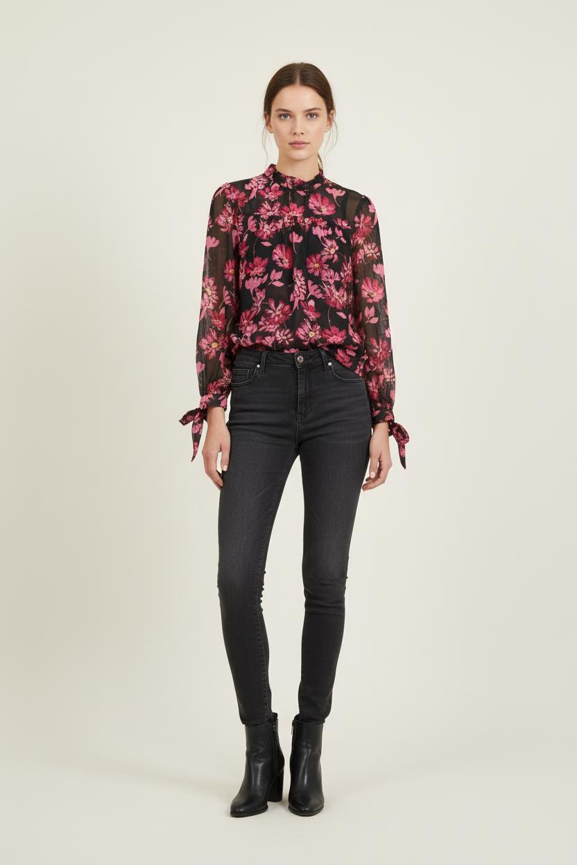 Blouse Noire et Rose - Taille S/36