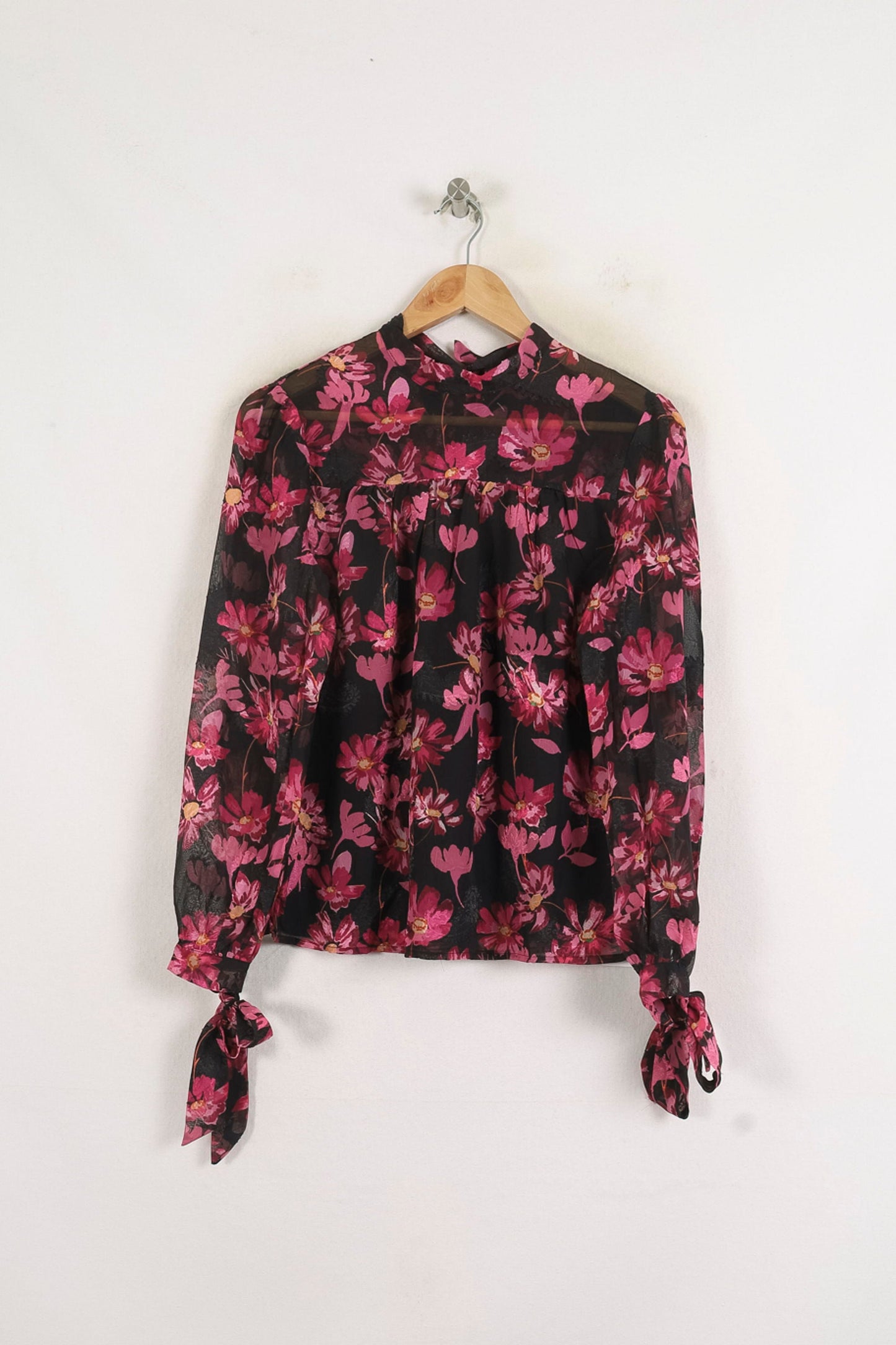 Blouse Noire et Rose - Taille S/36