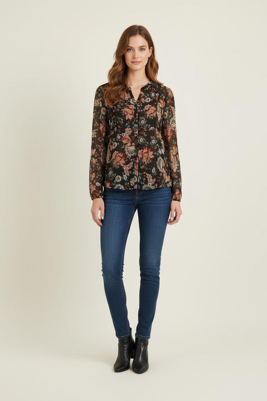 Blouse Noire et Multicolore - Taille M/38