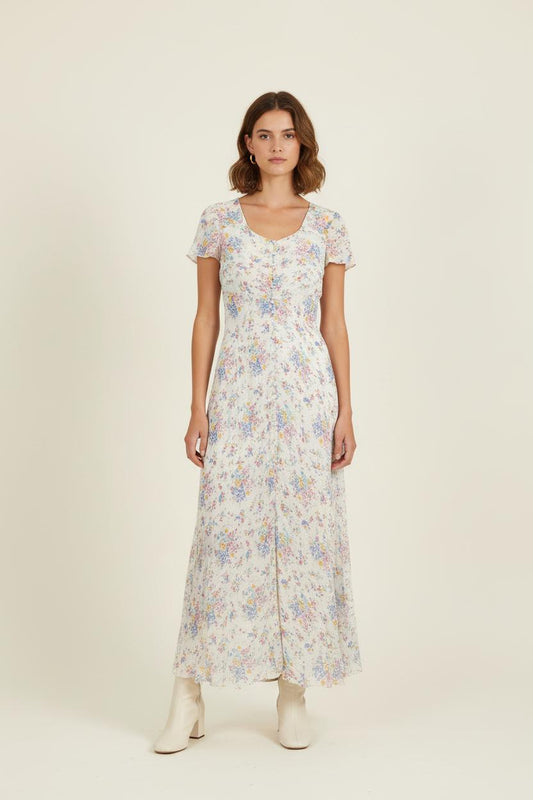 Robe Longue Blanche et Fleurie - Taille S/36