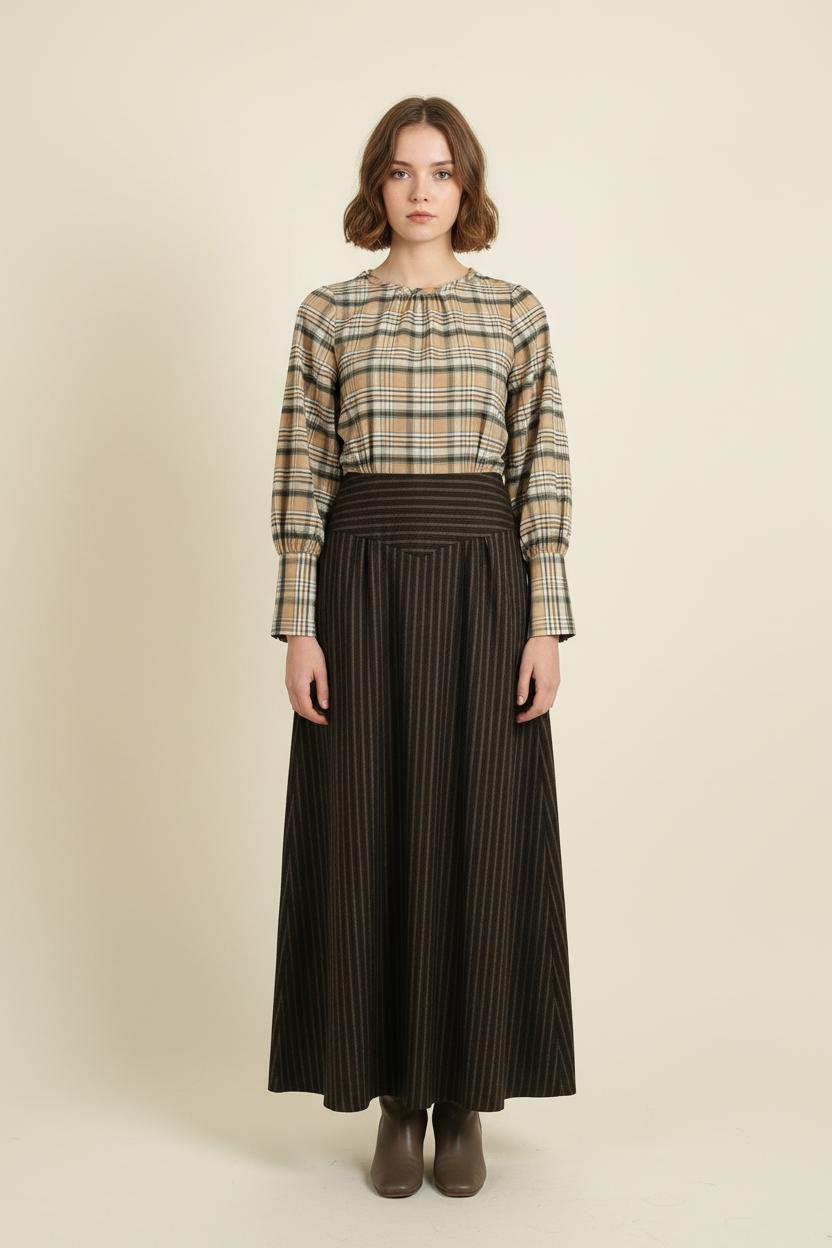 Robe Longue Marron et Beige - Taille S/36