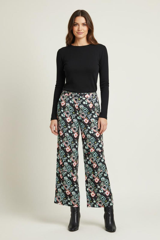 Pantalon Large Noir et Multicolore - Taille S/36