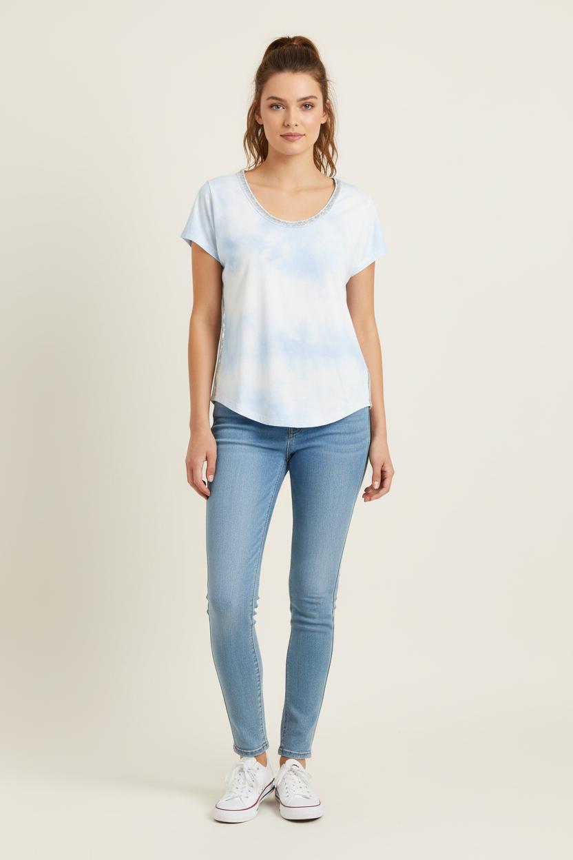 Tee-shirt Blanc et Bleu - Taille XS/34