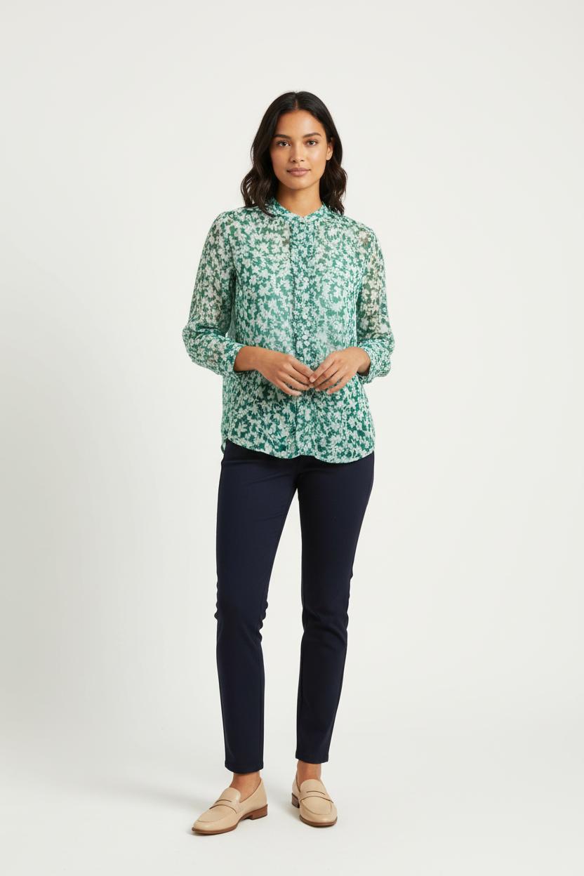 Blouse Verte et Blanche - Taille XS/34