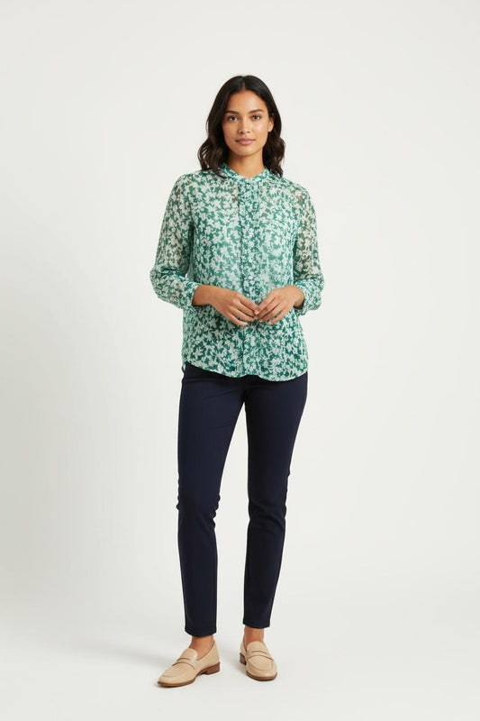 Blouse Verte et Blanche - Taille XS/34