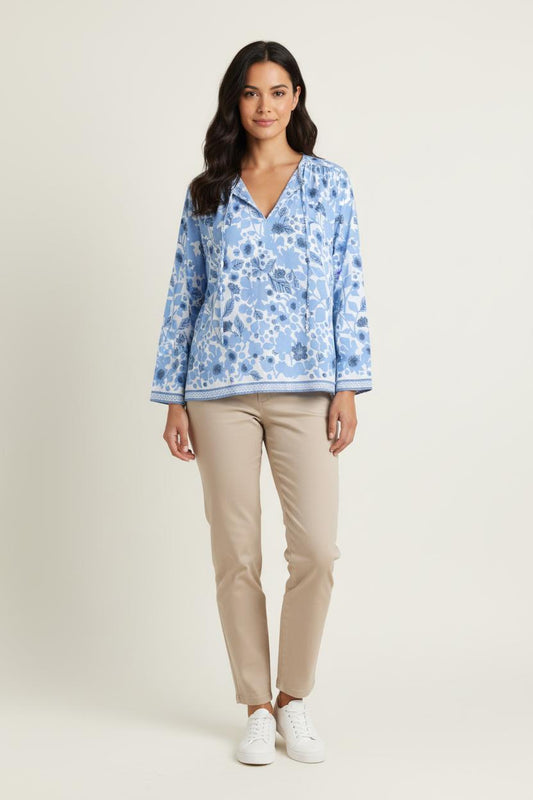 Blouse Fleurie Bleue - Taille XS/34