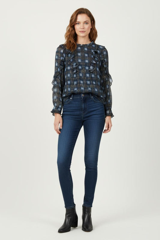 Blouse Bleue et Noire - Taille XS/34