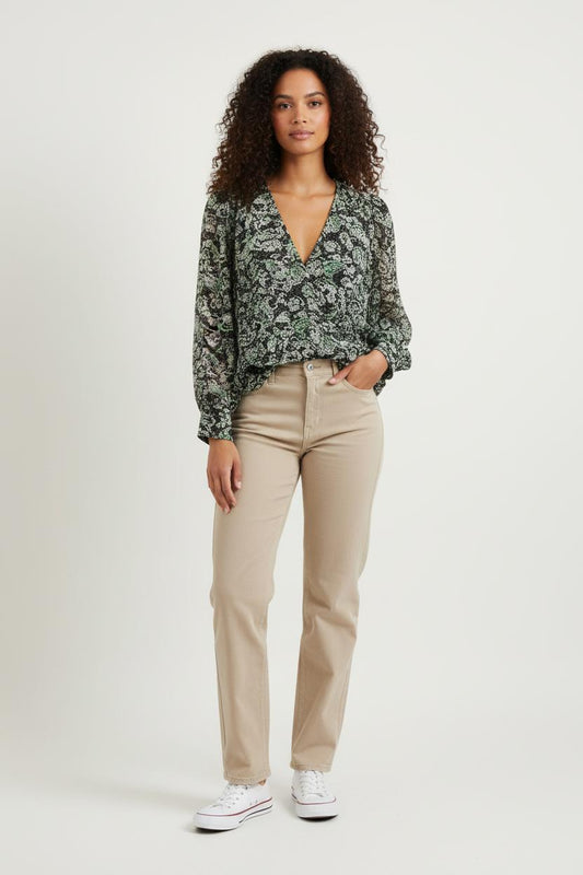 Blouse Noire et Verte - Taille XS/34