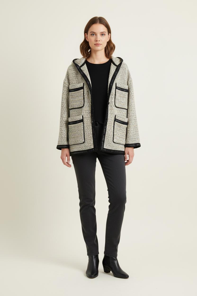 Veste en Laine Beige et Noir - Taille XS/34