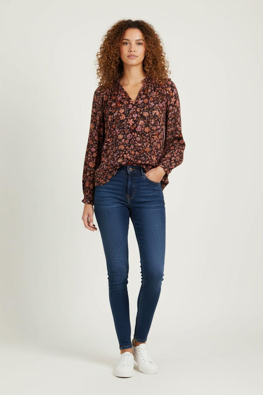 Blouse Fleurie Marron et Violet - Taille S/36