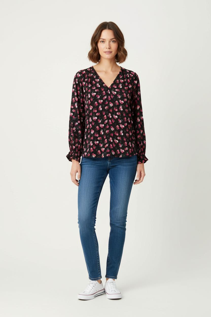 Blouse Noire et Rose - Taille S/36