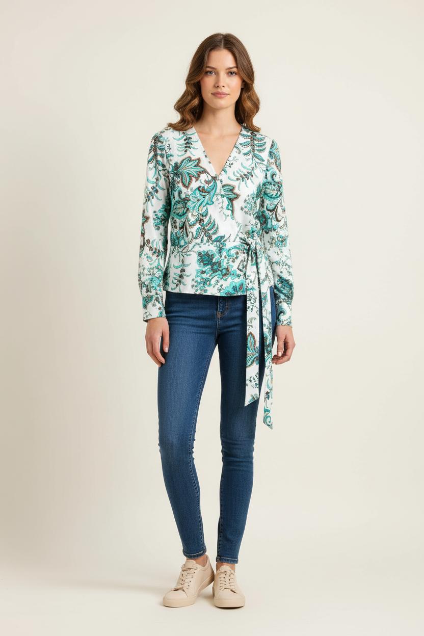 Blouse Verte et Blanche - Taille S/36